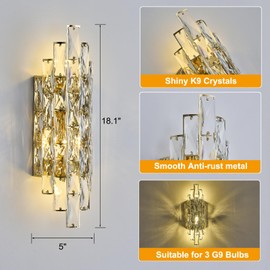 chandiry Modern Gold Crystal Wall Sconce Light Fixtures, Wall Mount Lamps for Bedroom Living Room Bathroom Vanity Mirror
