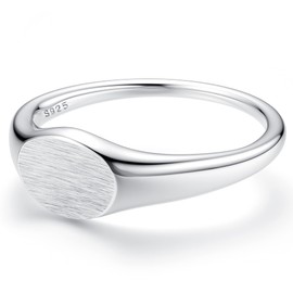 MILACOLATO 925 Sterling Silver Rings for Women 18K White Gold Plated Dome Plain Signet Rings Tarnish Resistant Stackable Statement Band Thumb Rings Comfort Fit Size 6, Brushed Style