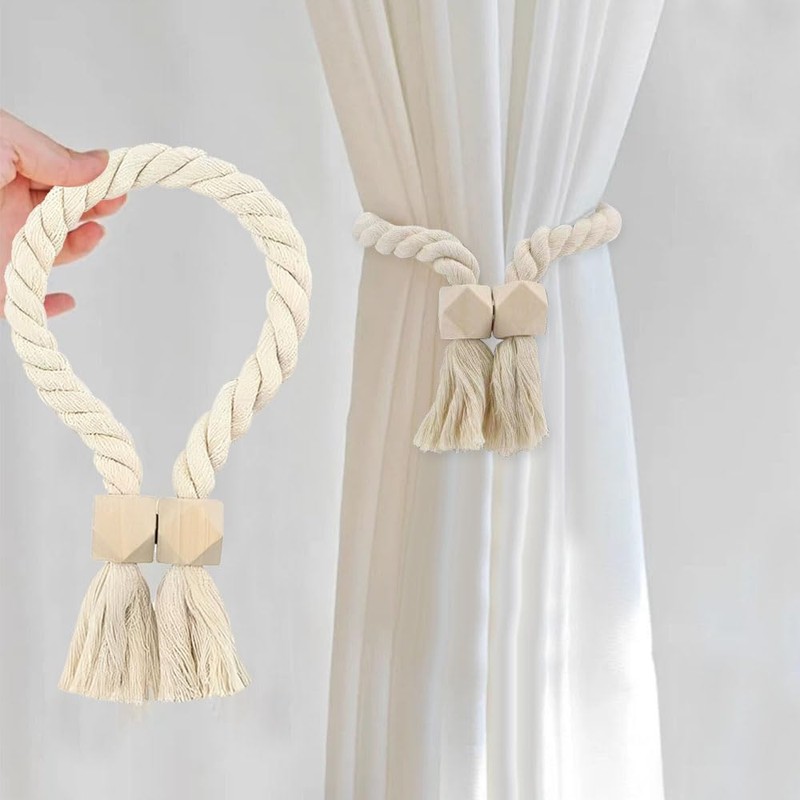 2-Pack Magnetic Curtain Tie Backs, 22.8" Braided Rope Holdbacks with