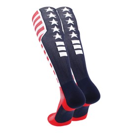 TCK Elite USA Flag Patriot Red White Blue Basketball Football Knee High Socks (Large)