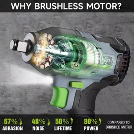 WORKPRO 1/2 Cordless Impact Wrench 20V Brushless Impact Gun 370 Ft-Lbs (500N.M)
