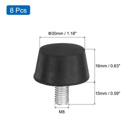 sourcing map 8Pcs Thread Adjustable Levelling Feet, 1.18" x 0.63" Rubber Furniture Feet with M8 x 15mm Studs for Table Chair Feet Floor Protector, Black
