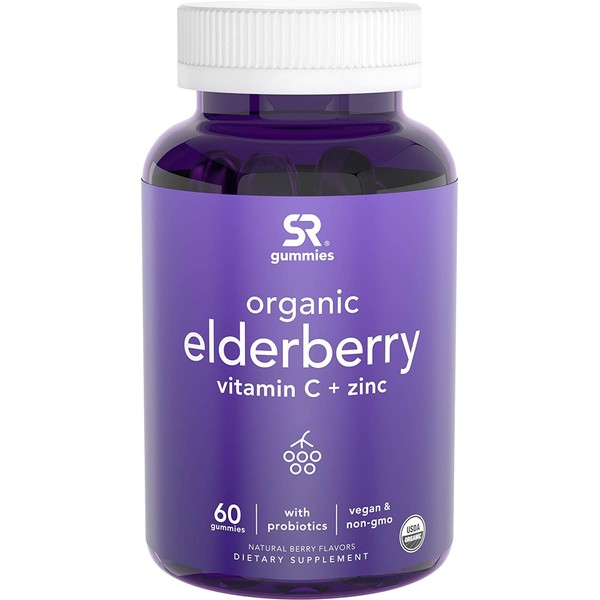 Elderberry Gummies Concentrate (65:1) with Vitamin C, Zinc & Probiotics for Immune Support & Gut Health | USDA Organic, Vegan Certified & Non-GMO Verified (60 Vegan Gummies)