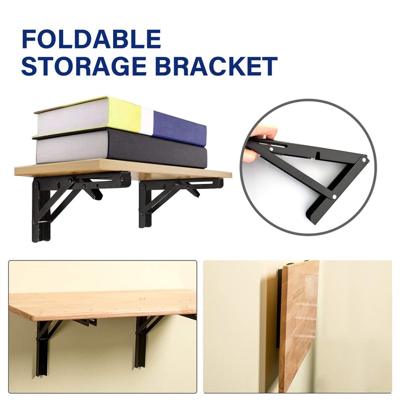 Folding Shelf Brackets,Wall Mounted Shelf Brackets,Heavy Duty Shelf Bracket,Black Metal