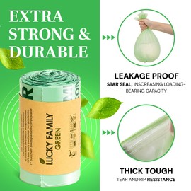 Lucky Family Green Compost Bags for Kitchen Countertop Bin - 100% Compostable Trash Bags for Food Waste, Organic Biodegradable Trash Bags (1.3-1.6 Gallon, 50 Count)