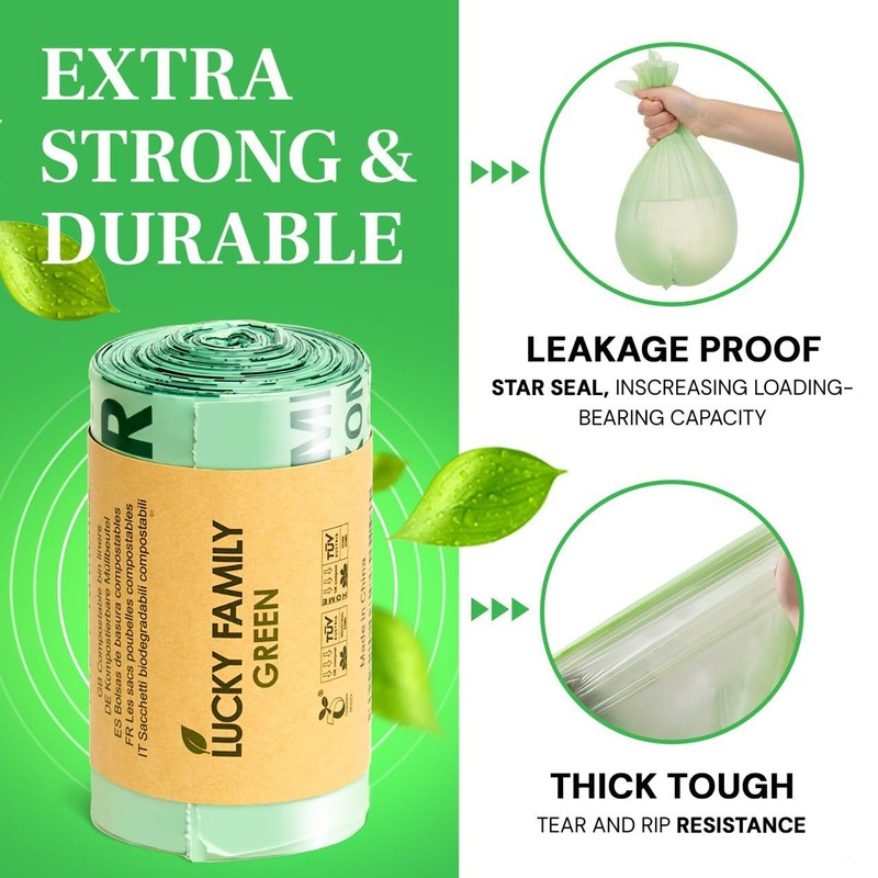 Lucky Family Green Compost Bags for Kitchen Countertop Bin -