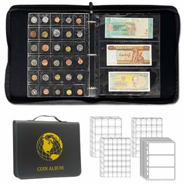Coin Collection Holder Album Book for Collectors, 296 Pockets, 30 Sleeves Paper Money, Quarters, Bill, Stamp