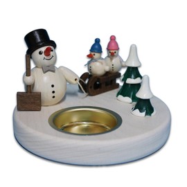 Holzwaren Egermann Wooden Candlestick - Tea Light Holder with Cute Snowman Design - Motif: Sleigh & Snowman Children - Diameter: Approx. 11 cm - Made in Germany