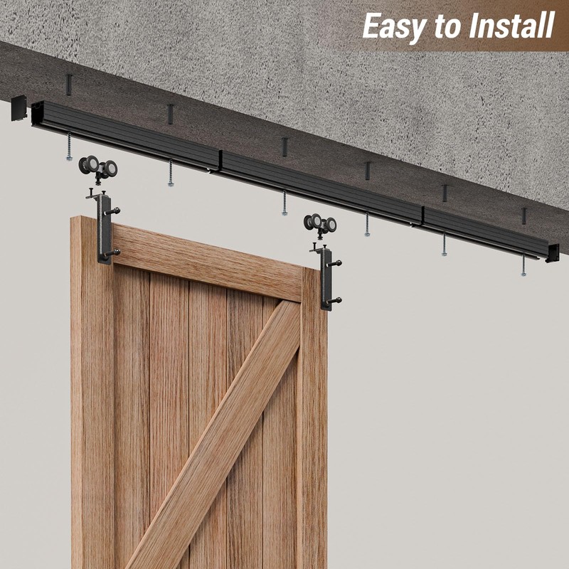 6.6FT Ceiling Mount Box Rail Barn Door Hardware Heavy Duty