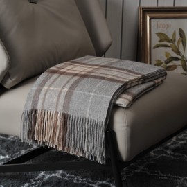 EP Mode 100% Pure Cashmere Throw Blanket for Sofa, Classic Design with Gift Box (Grey Tartan)