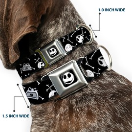 Buckle-Down Collar de Perro con Hebilla para cinturón de Seguridad Jack Expressions Huesos dispersos, Negro y Blanco, 11 a 17 Pulgadas, 1.0 Pulgadas de Ancho