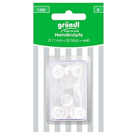 Gründl 30 Shirt Buttons | 11 mm Diameter | 4-Hole | White / Transparent