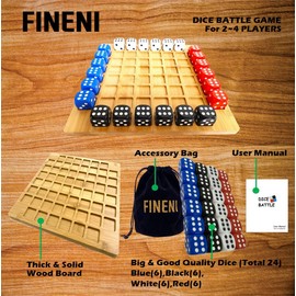 FINENI Dice Battle, 2~4 Player Board Games, 4 Player Durable Wooden Coffee Table Games for Adults, Best Bar Dice Games, Indoor Tabletop Game & 4 Players Wood Table Top Dice Game (Single(2~4)/Log)