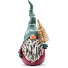 The Bridge Collection 9" Rustic Holiday Gnome Figurine - Christmas Decor - Home for The Holidays - Gold Tree with Gnome Figurine - Winter Gnome Figure