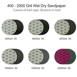 Goujfol - Disco de lija de 5 pulgadas, 30 unidades de papel de lija seco húmedo, 400 600 800 1000 1500 2000, papel de lija redondo para lijadora orbital, automóvil, madera o metal