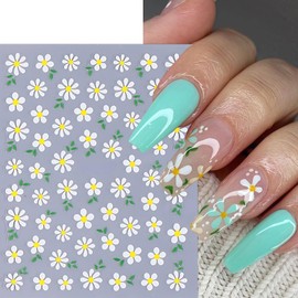 6 Sheets Daisy Flower Nail Art Stickers Decals 3D Self-Adhesive Daisy Blossoms Nail Decals White Blue Pink Floral Nail Design Spring Summer Nail Supplies Charms for Nail Art Manicure Tips Decoration
