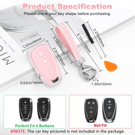 PIFOOG Key Fob Cover for Chevy 4 Buttons Pink Car Keys Shell Case Bling Keychain Protector Accessories for Equinox Malibu Trax Cruze LT Blazer Camaro Spark Traverse Trailblazer Girly Women Cute
