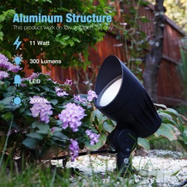 GOODMANN Landscape Lights Low Voltage Spot Lights 11W LED Landscape Lighting Flood Light 3000K with Metal Spike and Connector 9920-2650-01