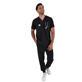 SOULMATE Scrub Sets For Men's Boston Jogger, Black, L