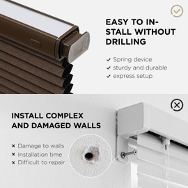 Joydeco No Tools No Drill Window Blinds for Indoor Windows, Blackout Shades Cellular Shades Cordless, No Drill Blinds for Windows, Window Shades for Home, Bedrooms, Doors (Dark Brown, 22" W x 64" H)