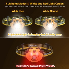 COSOOS LED Rechargeable Headlamp for Kids Flashlight Camping Gear, Outdoor Head Lamp for Boy Girl, 2.6oz Lightweight Headlight, Birthday Gift