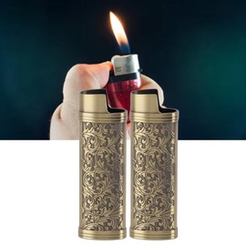 Funda para Encendedor, 2 uds., Funda para Encendedor de Metal con Relieve 3D para una Protección Más Ligera para la Vida Diaria (Bronce)