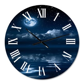 Designart 'Full Moon in Cloudy Night Sky I' Nautical & Coastal wall clock - 16 in. high, 16 In. Wide