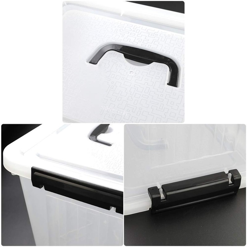 Cand 12 Quart Plastic Lidded Storage Bin with Black Handle,