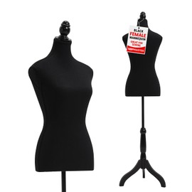 Topmaster Mannequin - Adjustable Height, Durable Foam and Canvas Construction, Wooden Base, Compact Shoulder Width, Lightweight, Versatile Display for Clothing and Accessories, Black