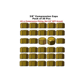 30-Pack Brass 3/8'' Compression Bathroom Angle Stop Shut-off Faucet Valve Cap, Sink Water Hose Cap Compression Fittings (Brass Color)