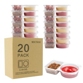 MICNOI 20 Pack Snack Containers, Reusable 2 Compartment Condiment Containers with Lids, Ideal for On-the-Go Mini Sauce Boxes & Lunchable Snack Packs for Kids and Adults, BPA-Free