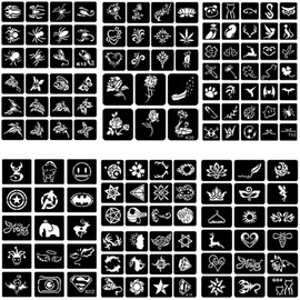 423pcs Temporary Tattoo Stencils, 12 Sheets Tattoo Stencil Kit for Women Girls Kids and Boys Face Body Paint DIY Art Reusable Glitter Tattoo Stencils Pack