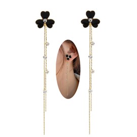 Bohemian Blumen Quaste Kette Ohrringe Kristall Blumen Quaste Tropfen Ohrringe Schwarze Blumen Ohrringe Silber Blumen Ohrringe Vintage Lange Kette Tropfen Ohrringe Schmuck Frauen und Mädchen Geschenke