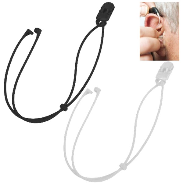 Leiasnow Binaural Hearing Aid Straps Set of 2 with Clips Anti-Drop Hearing Aid Straps for Kids Adults Anti-lost (1 White and 1 Black for Both Ears)