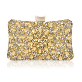 Milisente Clutch Purses For Women, Crystal Clutches Evening Bags Gemstone Clutch Purse For Wedding Party（Floral Gold）