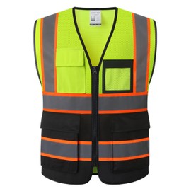 HATAUNKI Reflective Safety Vest for Men Women Hi Vis Vest with 8 Pockets High Visibility Mesh Reflective Vest Meets ANSI/ISEA Standards (Yellow-Black-07, XL)