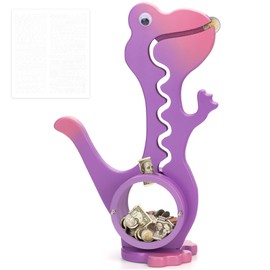 AORCMITN Wooden Dinosaur Piggy Bank Boalord for Boys Kids Girls Clear Big Belly Animal Coin Bank for Toddler Real Money Toy（Dino-Purple）