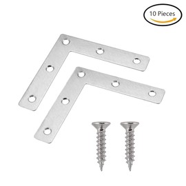 Furniture Angle Brackets, Pack of 10 Angle Brackets with Screws, L-shaped Corner Bracket, Corner Bracket, Angle Brackets, L-shape Stainless Steel, for Wooden Furniture Fixing Protection