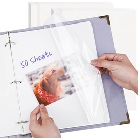 Remowith Photo Album Refill Pages for 3 Ring Binder, 50 Sheets/100 Pages Self Adhesive Scrapbook Papers, Letter Size Photo Album Inner Pages Fit 2x3 4x6 5x7 8x10 Photos Stamps Recipe Cards