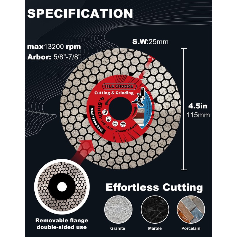 ZERICHIVE Tile Blade 4.5" Diamond Ceramic Cutting Disc for Cutting
