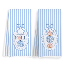 FITIE Blue Preppy Fall Pumpkin Kitchen Towels, Blue and White Chinoiserie Pumpkin Dish Tea Towels for Kitchen Decor, Coquette Autumn Farmhouse Decorative Hand Towel for Bathroom, 16x24 Inch Set of 2