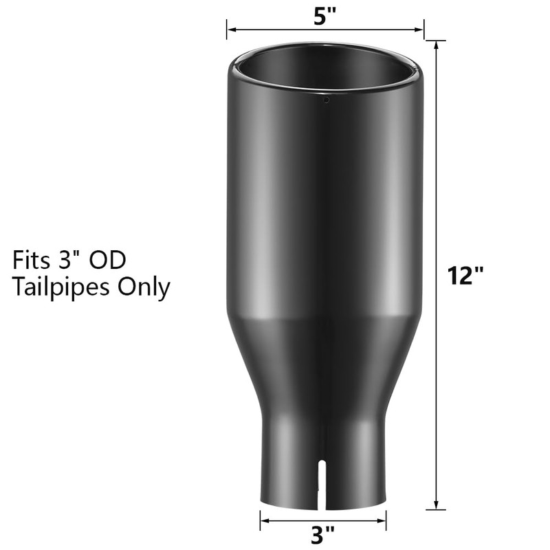 A-KARCK Black Chrome Exhaust Tips 3" Inlet, 3" Inlet 5"