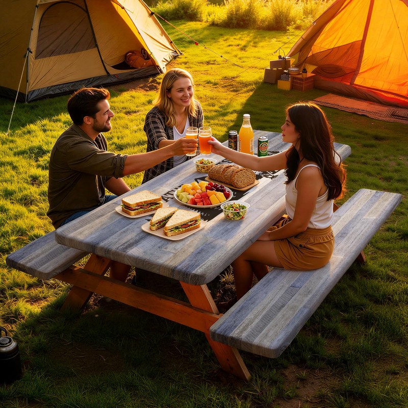 pickyNproud Picnic Table Cover with Bench Covers Portable Table Cloth
