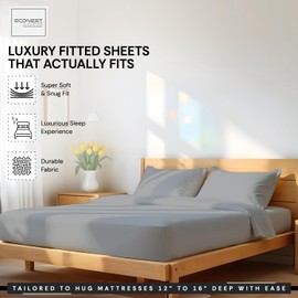 Econest Living - Solo sábana bajera ajustable 100 % algodón egipcio, 800 hilos, suave, duradera, refrescante, bolsillo profundo de 16 pulgadas, tejido satén, calidad de hotel de lujo, gris claro