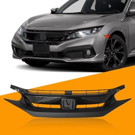 YLT AUTO Mesh Front Grille Matte Black Front Bumper Grille Guard Fit 2019 2020 2021 For Honda Civic