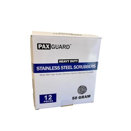 PAX GUARD Stainless Steel Scouring Pads - Large 50g Heavy Duty Steel Wool Scrubbers (12 Pack) - Industrial & Commercial Use - Individually Wrapped