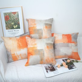 TIDWIACE Set of 4 Decorative Orange-Grey Cushion Covers 45cm x 45cm, Modern Throw Pillow Covers 18x18 for Outdoor Furniture Garden Bench Living Room Sofa Farmhouse Decor