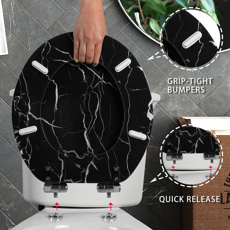Angel Shield Marble Toilet Seat Durable Molded Wood with Quiet