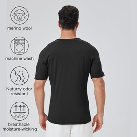 gyprprer Men's Merino Wool Henry Collar Short Sleeve - Breathable, Odor-Resistant, and UV Protected for Everyday Comfort Black XL