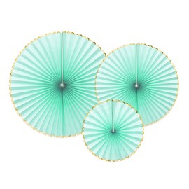 wYw Set of 3 White and Gold Decorative Round Tissue Paper Fan Rosettes For Party Decoration (Mint & Gold)